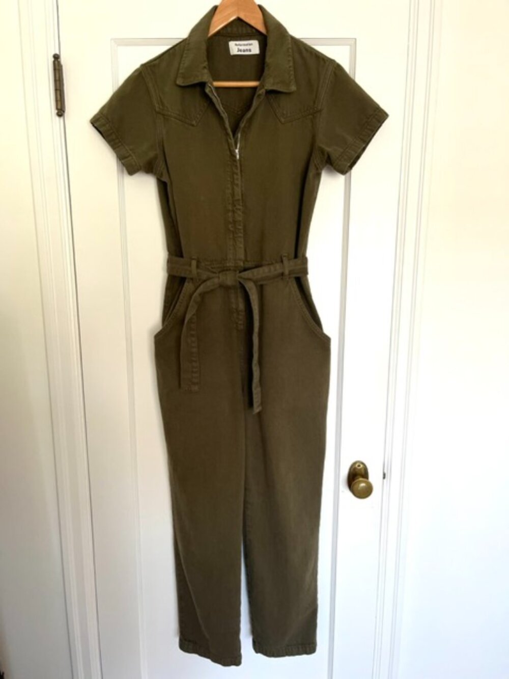 Reformation Denim Jumpsuit in Army Green | Size 4
